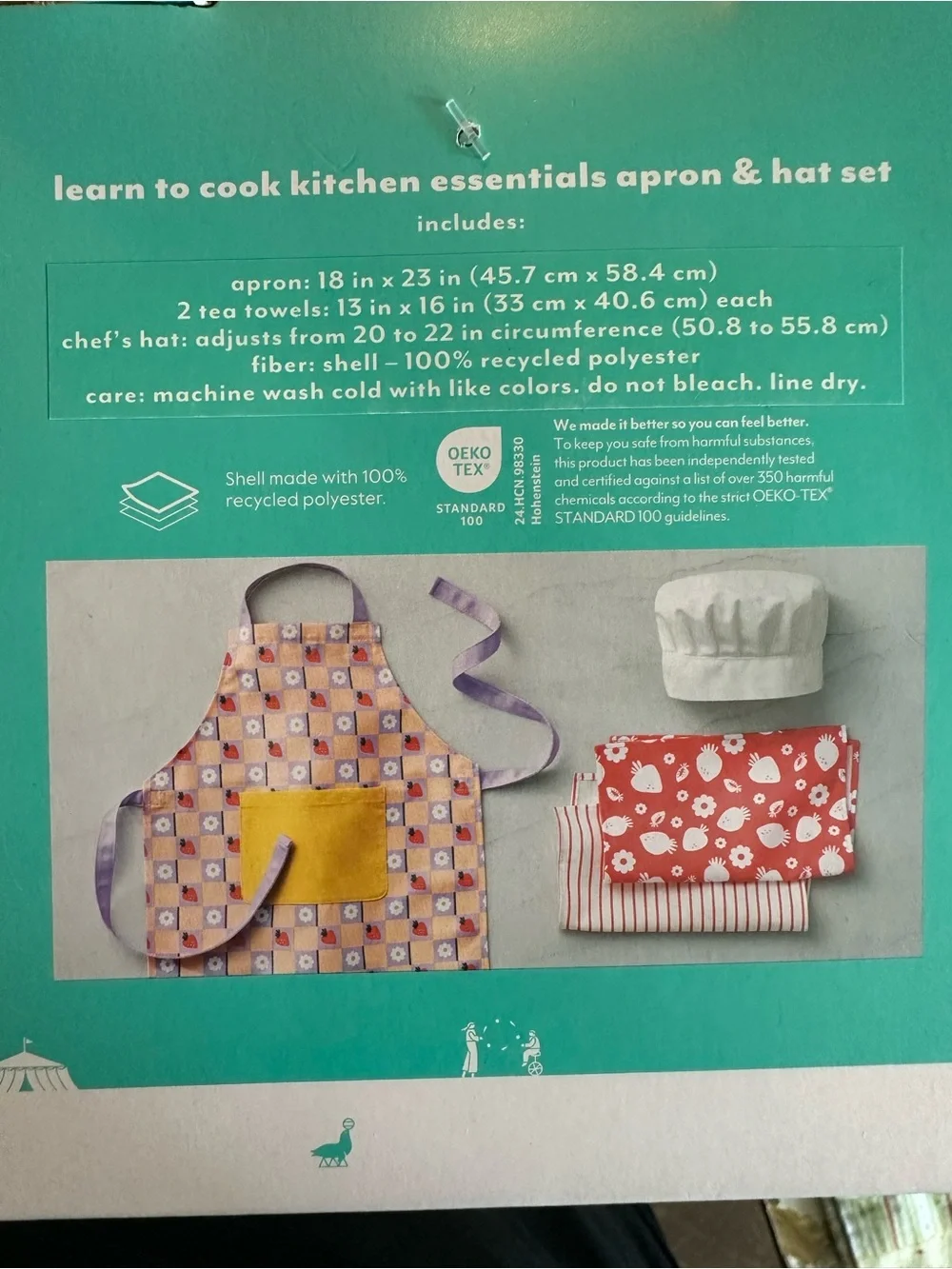Pillowfort Kids Apron & Hat Set - Teal, White, Yellow, Pink